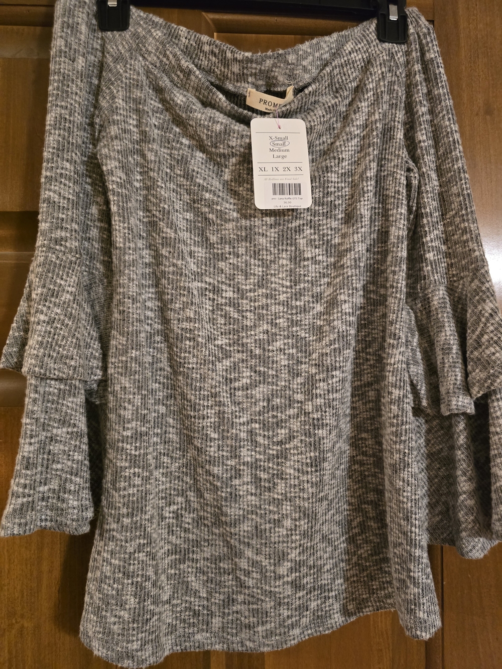Promesa Gray Ribbed Bell-Sleeve Women's Sweater